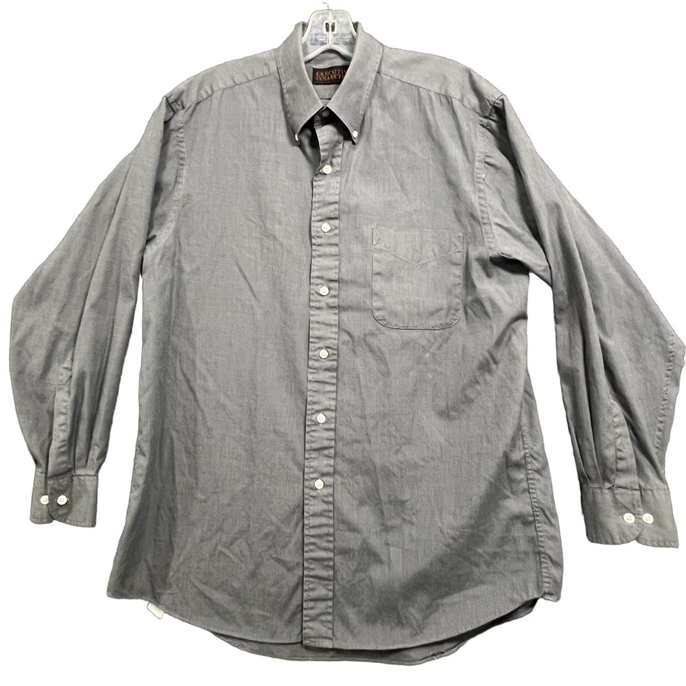 Executive Collection Mens Dress Shirt 16 32/33 Gray Cotton Pinpoint Oxford